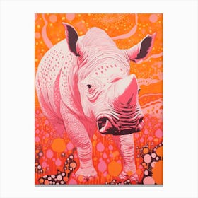 Rhino In The Wild Pink & Orange Geometric 2 Canvas Print