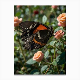 Butterfly On Roses 1 Canvas Print