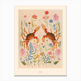 Folksy Floral Animal Drawing Crab Poster Canvas Print