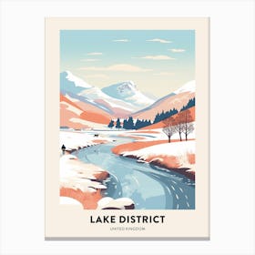 Vintage Winter Travel Poster Lake District United Kingdom 2 Canvas Print