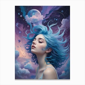 Blue Haired Girl Dreamscape Art Print (4) Canvas Print