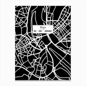 Riga (Latvia) City Map — Hand-drawn map, vector black map Canvas Print