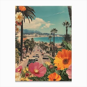 Cannes   Floral Retro Collage Style 1 Canvas Print