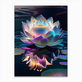 Blooming Lotus Flower In Lake Holographic 3 Canvas Print