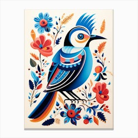 Scandinavian Bird Illustration Blue Jay 2 Canvas Print