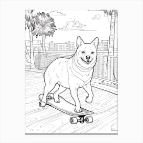 Shiba Inu Dog Skateboarding Line Art 4 Canvas Print