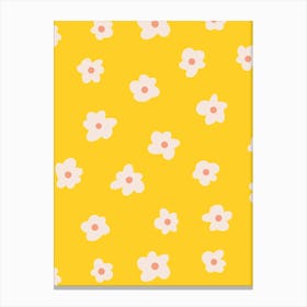 Soft, Simple Scattered White Flowers on Bright Yellow Canvas Print