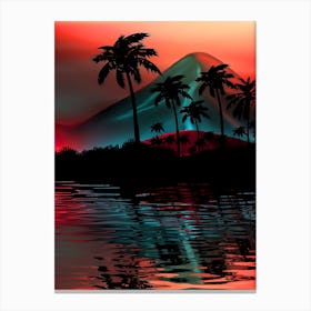 Neon landscape: Pink neon tropical beach beach [synthwave/vaporwave/cyberpunk] — aesthetic retrowave neon poster Canvas Print