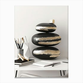 Black And Gold Stacked Stones Canvas Print