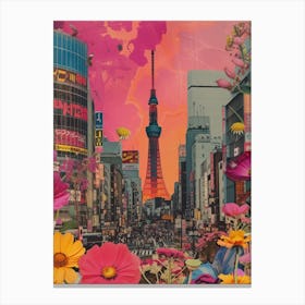 Tokyo   Floral Retro Collage Style 2 Canvas Print