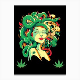 Getting Stoned With Goddess Medusa Funny Illustration With Active Snakes Canvas Print