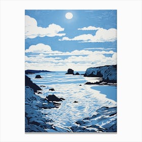 Linocut Of Cemaes Bay Anglesey Wales 4 Canvas Print
