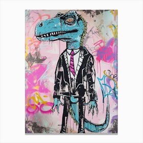 Dinosaur In A Suit Pink Graffiti Style 1 Canvas Print