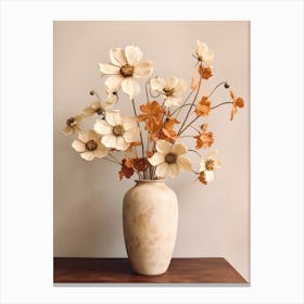 Cosmos, Autumn Fall Flowers Sitting In A White Vase, Farmhouse Style 4 Canvas Print