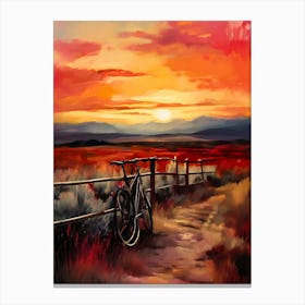 Sunset With Bike Canvas Print