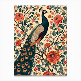 Sepia Red & Orange Floral Peacock Canvas Print