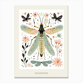 Colourful Insect Illustration Grasshopper 9 Poster Canvas Print