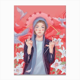 Protest! Religious Girl With Doves and Flowers Canvas Print