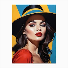 Woman Portrait With Hat Pop Art (82) Canvas Print
