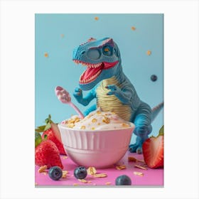 Toy Dinosaur With A Smoothie & Fruits 1 Canvas Print