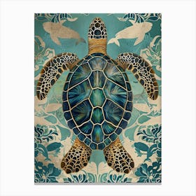 Sea Turtle & Shark Wallpaper Pattern 2 Canvas Print