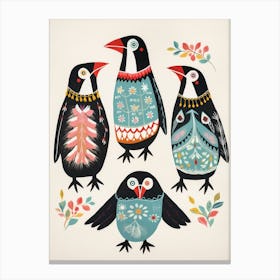 Folk Style Bird Painting Penguin 4 Canvas Print