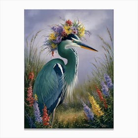 Blue Heron With Flower Crown Canvas Print