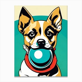 Retro Puppy with Ball Canvas Print