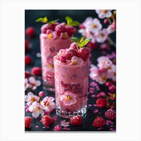 Smoothie With Raspberries And Cherry Blossoms Canvas Print