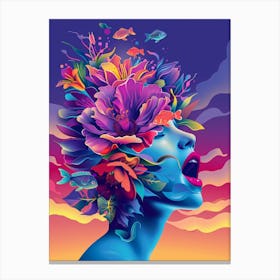 Woman With Flowers In Her Head Canvas Print