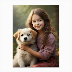 Little Girl With Dog Canvas Print