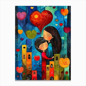 Mother And Daughter In The City Canvas Print