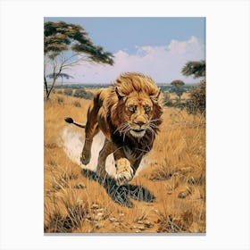 Barbary Lion Relief Illustration Savana 4 Canvas Print