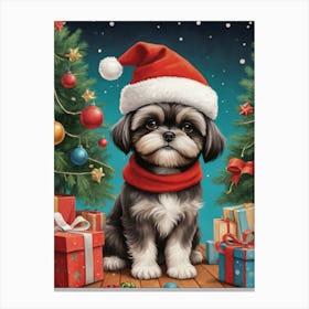 Christmas Shih Tzu Dog Wear Santa Hat (27) Canvas Print