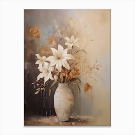 Lily, Autumn Fall Flowers Sitting In A White Vase, Farmhouse Style 2 Canvas Print