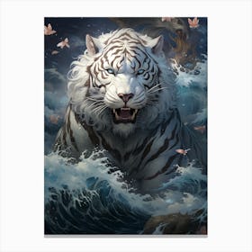 White Tiger In The Sea Canvas Print