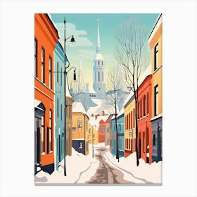 Vintage Winter Travel Illustration Helsinki Finland 3 Canvas Print