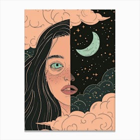 Girl And A Moon Canvas Print