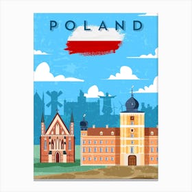 Poland — Retro travel minimalist art poster 1 Canvas Print