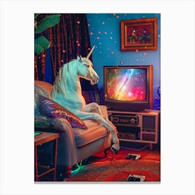 Retro Unicorn In Space Playing Galaxy Video Games 1 Canvas Print