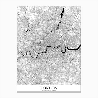 London White Black Map Canvas Print