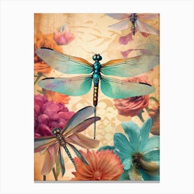 Dragonfly Collage Bright Colours 3 Canvas Print