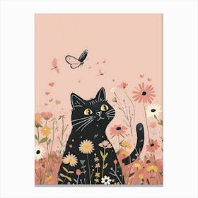 Black Cat In The Meadow 2 Canvas Print