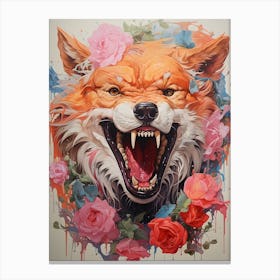 Fox With Roses Canvas Print