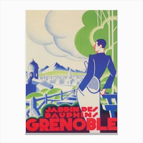 Grenoble France, Tennis Player, Vintage Travel Poster Canvas Print