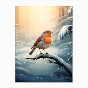 Robin In The Snow 2 Canvas Print
