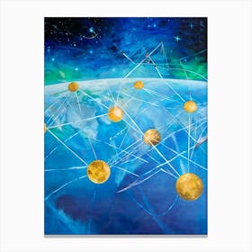 Abstract Digital Painting Featuring An Interconnected Web Of Telecom Cables And Satellites Symbolizi Canvas Print