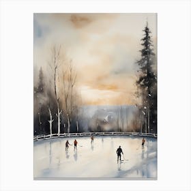 Rustic Winter Skating Rink Painting (12) Canvas Print