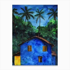 Blue House With Palm Trees 4 Canvas Print