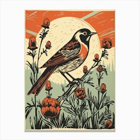 Vintage Bird Linocut Lark 1 Canvas Print